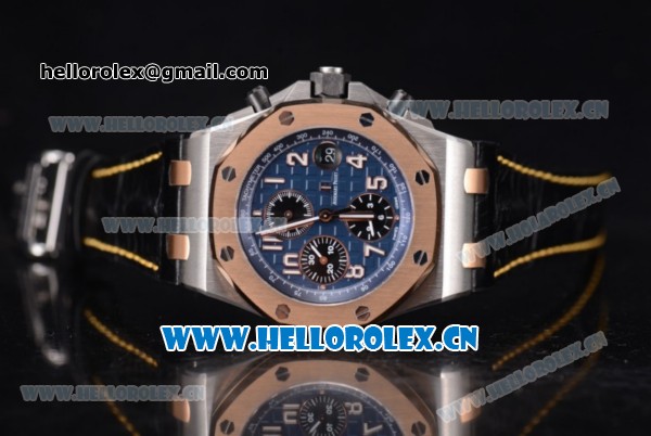 Audemars Piguet Royal Oak Offshore Clone AP Calibre 3126 Automatic Steel Case with Blue Dial Arabic Numeral Markers and Black Leather Strap - 1:1 Original (JF) - Click Image to Close